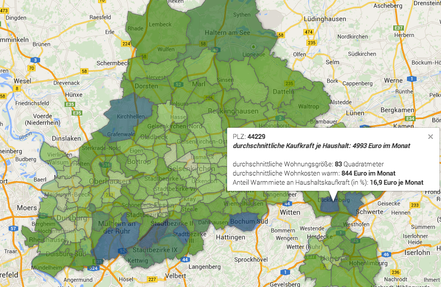 Datenvisualisierung: Wo das Ruhrgebiet reich und teuer ist